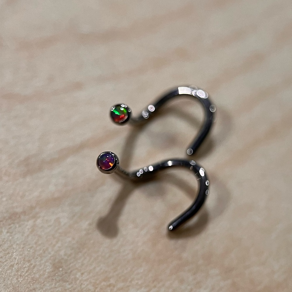 Two Industrial Strength Nosescrews 18g with Pink Opal Cachabons
